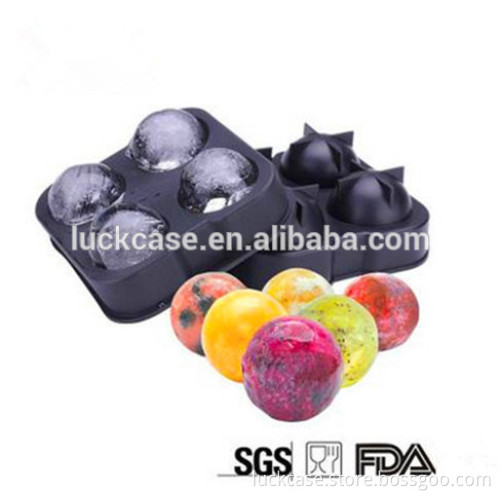 Hot sale 100% food grade silicone round shape four ice ball maker mold/silicone sphere pop ice mould for summer